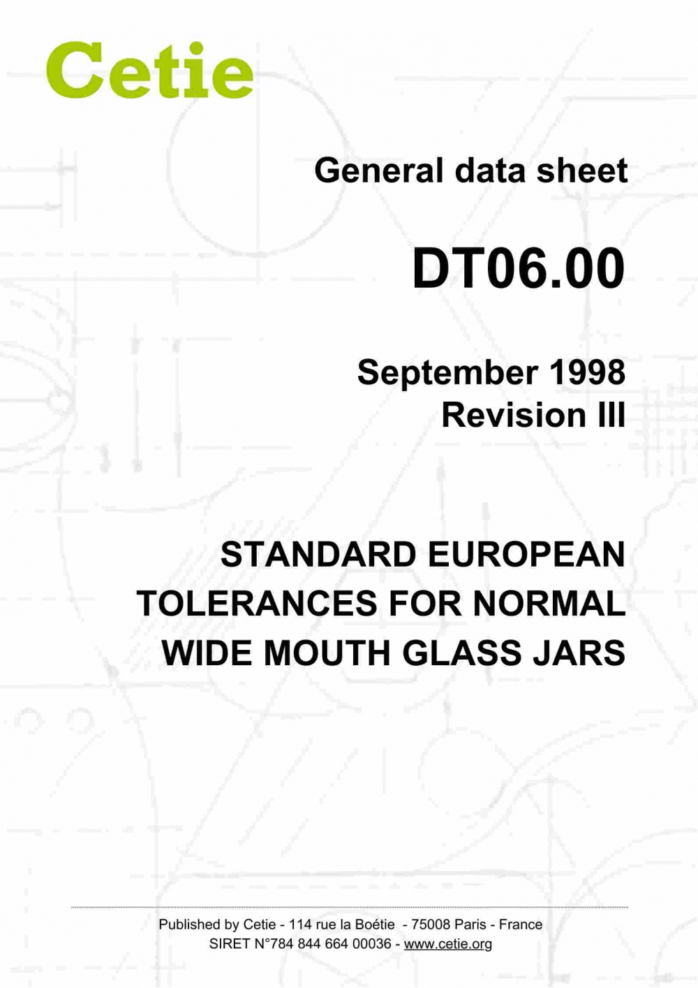 Cover - DT06.00 - Standard European tolerances for normal wide mouth glass jars 